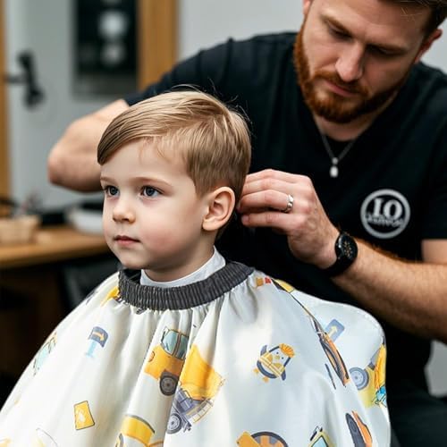 Gealaek Kids Haircut Cape and Neck Duster Brush Set with Construction Site Pattern Kids Barber Cape 55x40 Inches for Boys & Girls Salon Cape Kit (White) - Image 6