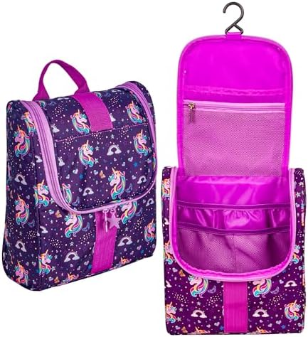 Remobia Hicol Cute Cartoon Hanging Kids Toiletry Bag Children Travel Cosmetic Makeup Organizer Wash Bag Shower bag Over Night Bag Camping Shaving Kit Bag for Boys & Girls(Unicorn) by Remobia+Hicol