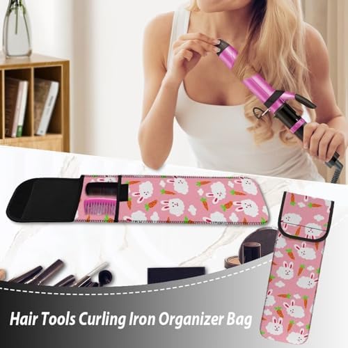 ZOUTAIRONG Cute Bunny Curling Iron Holder Heat Resistant Travel Curling Iron Bag Flat Iron Case Heat Resistant Travel Bag Hot Tools Travel Bag with Two Pocket Flat Iron Case Holder with Thermal Liner - Image 2