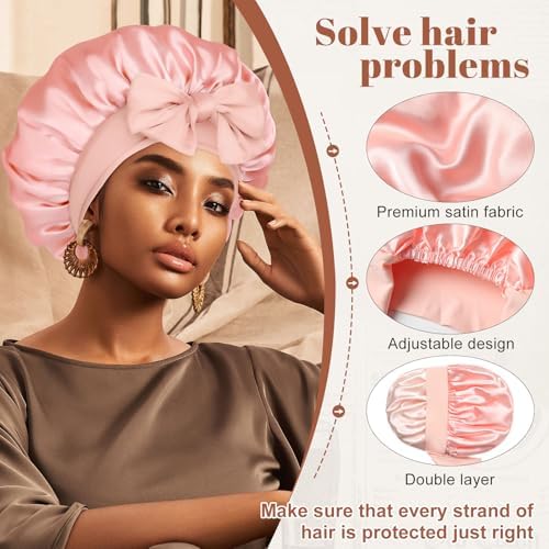 CHLINS Double Layer Satin Bonnet for Sleeping, Hair Bonnet for Curly Hair - Image 4