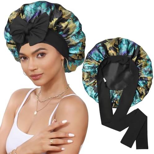 CHLINS Double Layer Satin Bonnet for Sleeping, Hair Bonnet for Curly Hair by CHLINS
