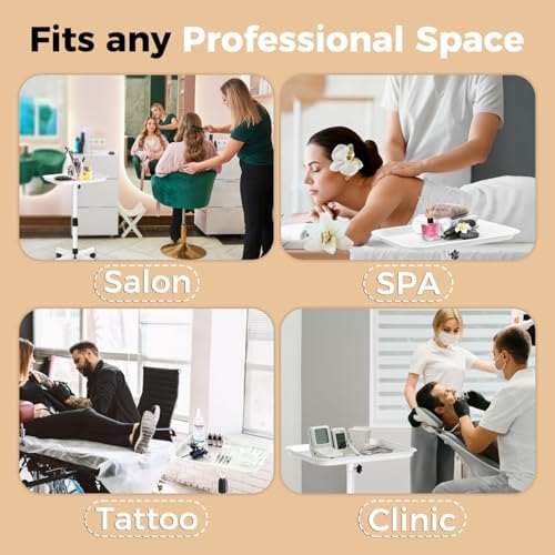 36" Salon Tray on Wheels White, Adjustable Height Tattoo Tray Cart - Image 6
