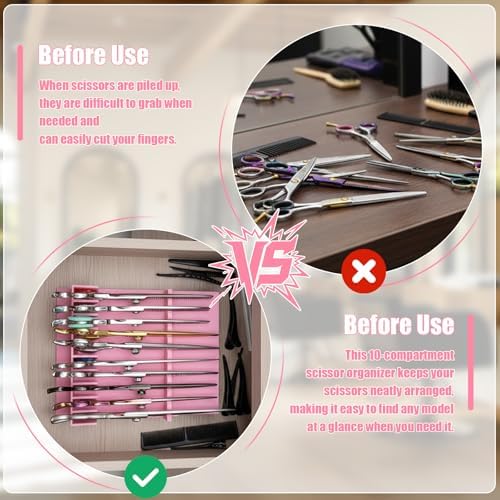 10-Slot Scissor Holder, Professional Salon Shear Holder Organizer for Barbers and Stylists, Space-Saving Desktop or Drawer Storage Rack for Hair Shears up to 9 Inches - Image 4