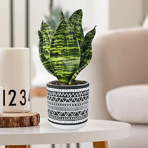 Winlyn 3 Pcs Small Potted Plants Artificial Succulents Hanging Plants and Faux Tropical Snake Plant in Black Geometric Pots for Modern Home Kitchen Windowsill Table Shelf Indoor Outdoor Greenery Decor - Image 6