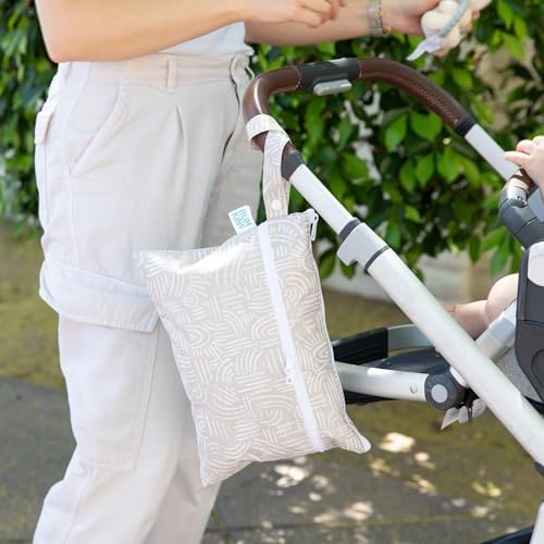 Bumkins Waterproof Wet Dry Clutch Bag for Baby, Travel, Swim Suit, Cloth Diapers, Pump Parts, Pool, Gym Clothes, Toiletry, Hook to Stroller, Daycare, Zip Reusable Bag, Packing Pouch, Boho Beige - Image 4