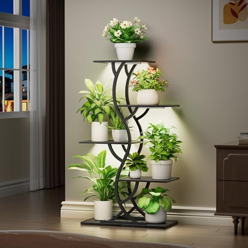 Plant Stand Indoor with Grow Lights - 5 Tiered Corner Plant Shelves (Black) - Image 4