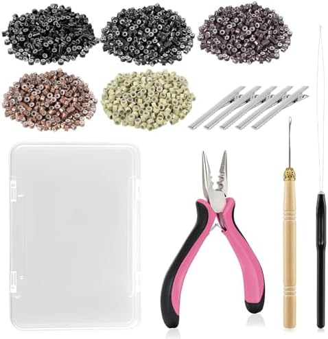 JIAMEISI Hair Extension Tool Kit, 500 Micro Rings 5 Clips by JIAMEISI