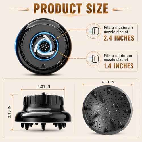 WPESI Diffuser Attachment for Hair Dryer,Hair Dryer Diffuser, Hair Diffuser Adaptable for Blow Dryers with D-1.4-Inch to 2.4-Inch for Curly or Wavy Hair,(Black) - Image 3