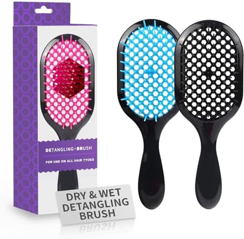 Detangling Brush,2 Pack Detangler Brush, Gentle & Effective Detangling on Wet or Dry Fragile Hair Types,Ultra-light, Detangling Brsuh ventilated and antistatic hairbrush (Black+blue) by Mejglrc