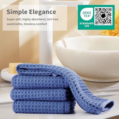 Microfiber Waffle Face Towels, 4 Pieces, Soft, Absorbent, Fast Drying, Lint Free 430 GSM (Dark Blue) - Image 6