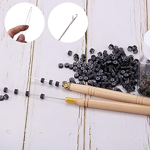 Duufin Hair Extension Tool Kit 500 Pcs Black Hair Extension Beads With Tool - Image 4