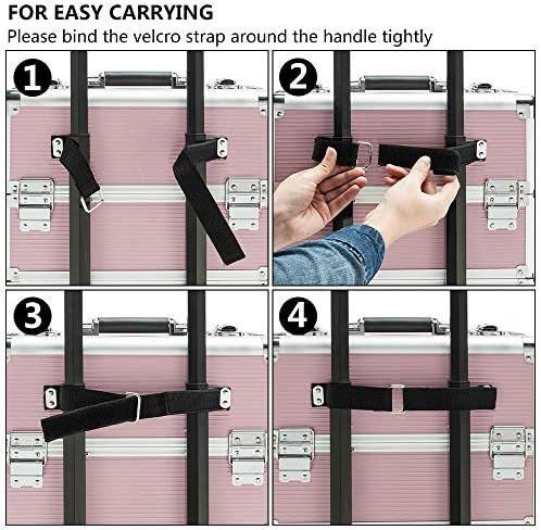 mefeir 4 in 1 Rolling Makeup Train Case, Aluminum Makeup Travel Organizer Cosmetic Case, Cosmetology Display Suitcase on Wheels, Beauty Storage Luggage Lockable w/4 Removable Wheels (Pink) - Image 6