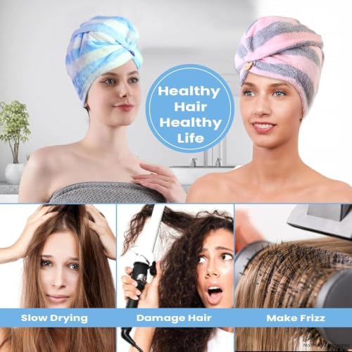 3 Pack Microfiber Hair Towel Wrap for Women, Fast Drying Hair Turban with Button, Anti-Frizz Large Hair Towel for All Hair Styles, Soft & Absorbent Hair Drying Towel - Image 5