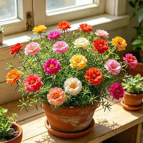 CarpetC 6000+ Portulaca Seeds for Planting, Double Moss Rose Trailing Annual, Ground Cover Drought Tolerant Non-GMO Heirloom for Containers and Hanging Baskets by GardenGlorySeed