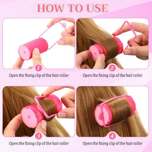 Syhood 18 Pcs Satin Foam Hair Rollers for Women Pink, 1.42 Inch - Image 4
