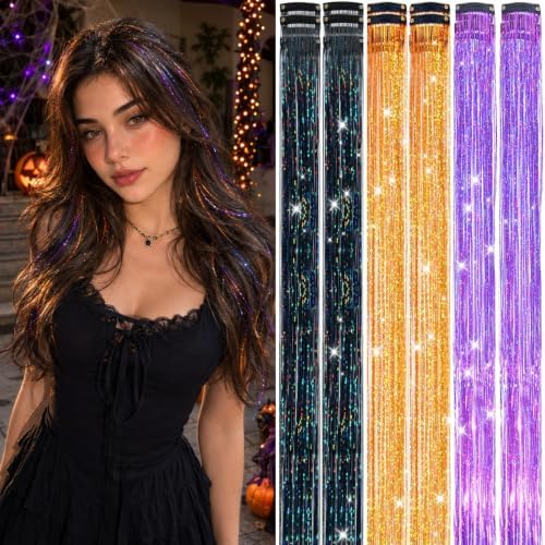 Hair Tinsel Clip in Black+Orange+Purple Colorful Fairy Hair Tinsel Kit by LEDIZE
