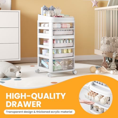 Rolling Cart with 5 Drawers, Clear Plastic Drawer Organizers, Vanity Cart - Image 4