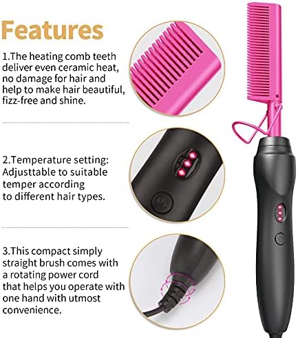 Hot Comb Hair Straightener Pressing Combs - Ceramic Electric Straightening Comb for Natural Black Beard Wigs Holiday Gift- Pink - Image 3