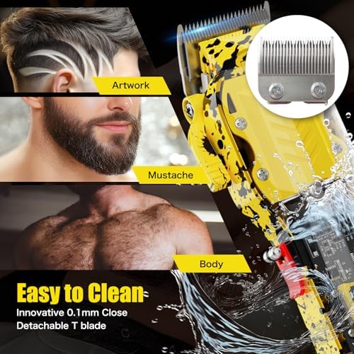 Professional Hair Clippers, Hair Clippers Set for Barber Haircut with LED Display(Yellow) - Image 6