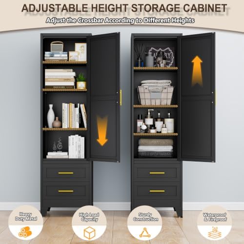 67" Tall Narrow Metal Storage Cabinet, Freestanding Pantry Organizer, Black - Image 4