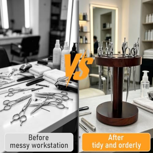 Rotating Hair Scissors Holder, Wooden Barber Scissors Storage Holder Salon Shears Holder Hair Stylist Scissors Container Hairdressing Tools - Image 5