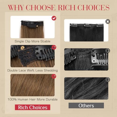 Rich Choices Real Human Hair Clip In Extensions-6 Pcs Single Clip Design-100% Remy Hairs Invisible Clip in Extensions for Thin Short Hair-Seamless Hairpieces for Women/Men-10 Inches #4 Medium Brown - Image 5
