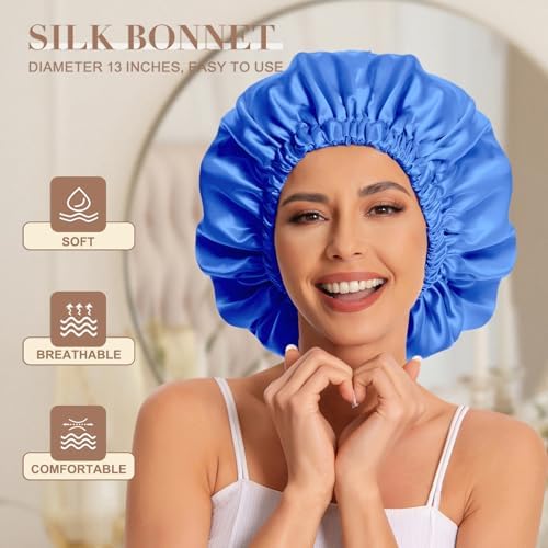 Edoneery Satin Bonnet for Sleeping Women, Double Layer Curly Hair Cap - Image 2