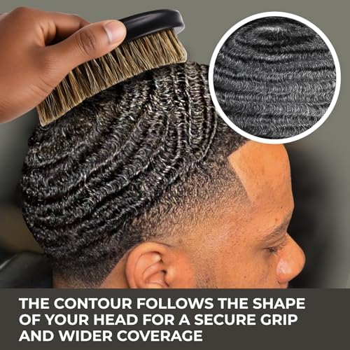 GUARD&MARINE Wave & Beard Brush for Men – Natural Boar Bristles, Palm Curve Design, Wood Handle – Shapes 360 Waves & Softens Beard - Image 3