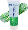 MEICOLY Green Face Body Glitter,St Patricks Day Chunky Hair Glitter for Women Kids,Self-Adhesive Holographic Green Accessories Irish Parade Makeup,Spirit Day Wear,Alien Costume,Festival Rave Outfits by MEICOLY