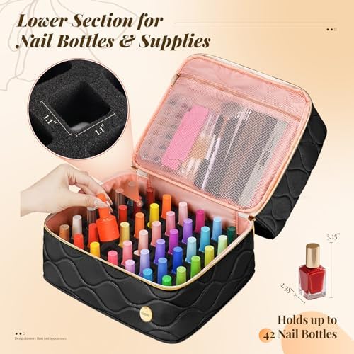 YOREPEK Nail Polish Bag Holds 42+ Bottles (15ml/0.5 fl.oz) and Nail Stuff - Image 4