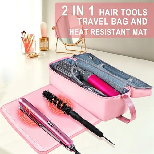 Hair Tools Travel Bag with Heat Resistant Pad, Double-Layer Travel Carrying Case for Straightener, Curling Iron, Hair Dryer, Portable Organizer - Image 2