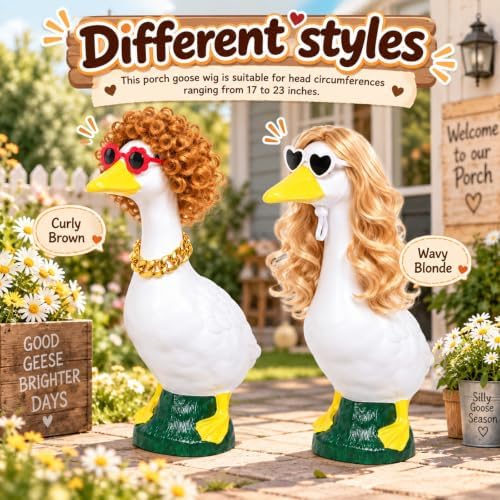 4Pcs Porch Goose Wigs Set Porch Goose Outfits Accessories for Outdoor Statue Accessories Garden Patio Yard Goosey Decoration (Couple Set) - Image 5