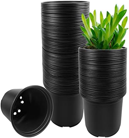 RAOOKIF 100 Pack Nursery Pots, 4 5 6 Inch Nursery Pot for Plants, Plastic Plant Pots with Drainage Holes, Garden Flower Pots for Transplanting, Succulents, Cuttings, Seedlings(5inch,100pcs) by RAOOKIF