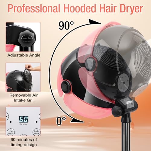 Hooded Hair Dryer, Professional Standing Hair Dryer with Time Setting, Touch Controls and 3 Temperature Settings, Sit Under Hair Dryers for Salon and Home Use - Image 4
