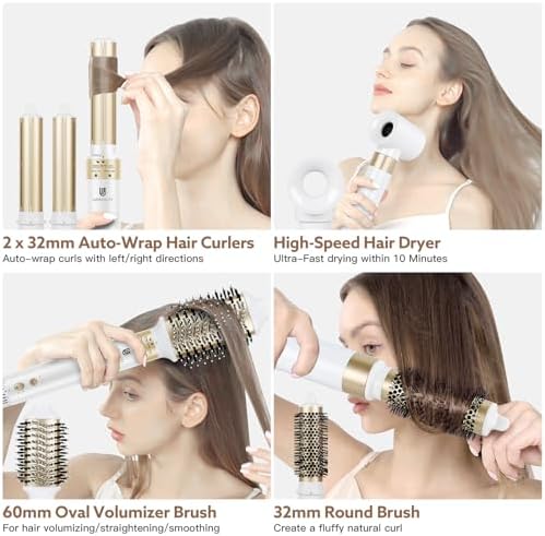 Hair Dryer Hot Air Styler: High-Speed Blow Dryers with Negative Ionic for Fast Drying Frizz Control, Extra Long Barrel 1 1/4 Inch Curling Iron Airflow Auto Wrap Curler for Quick Styling (White) - Image 3