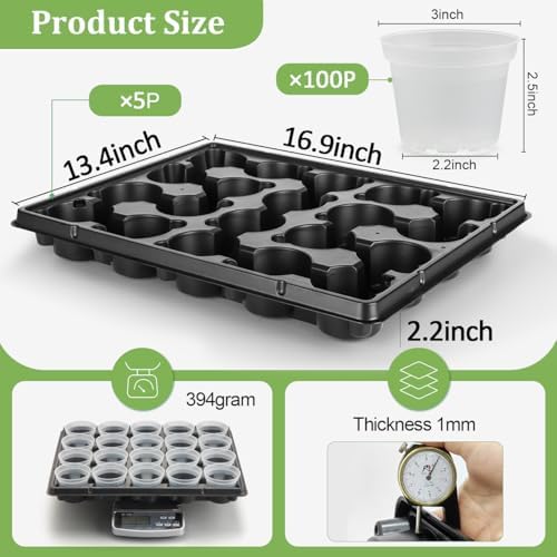 3 Inch Clear Nursery Pots 100 Pcs with 5 Pcs 20 Cell Potting Trays, 5 Sets Seed Starting Kit for Seedlings Cuttings Indoor Growing, Sturdy Transparent Plant Pot Carrying Tray Germination Set - Image 4