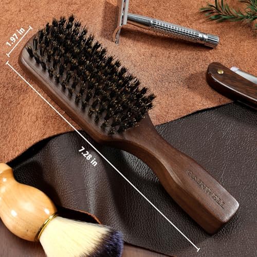GAINWELL Wild Boar Bristle Hair Brush for Men, Slick Back Hair Brush with Stiff Boar Bristles for Thick Hair, Natural Black Walnut Wooden Handle Hairbrush, Beard Mustache Brush - Large - Image 2