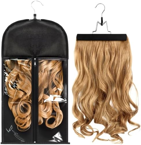 1 Pack Wig Storage Bag with Hanger Hair Extensions Wig Storage Extra Long Hair Extension Holder with Transparent Zip Up Closure (Size Small) by Unknown