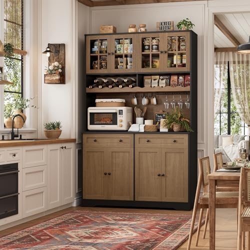 HOSTACK 75" Kitchen Pantry Storage Cabinet, Coffee Bar Hutch Cabinet, Brown - Image 4