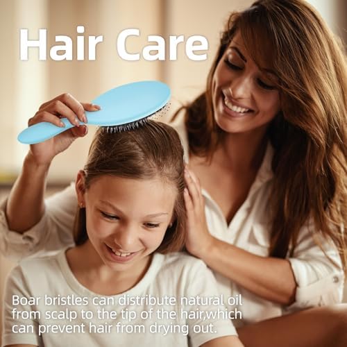 Boar Bristles Hair Brush for Women and Men, Detangling Hair Brush for Smoothing Massage Add Shine, Nylon&Boar Bristles Detangler brush for Hair Healthy (1 Pack-Blue) - Image 5