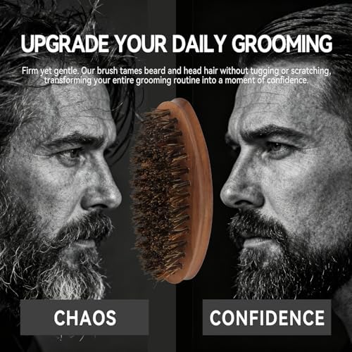 Small Travel Beard Brush for Men, Boar Bristles with Black Walnut Wood - Image 4