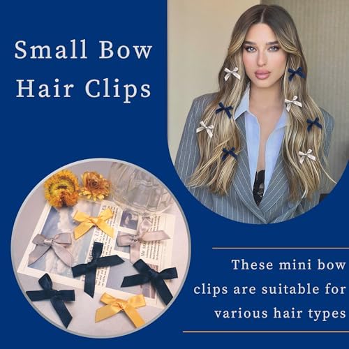 30PCS Mini Bow Clips Yellow Bows for Hair Satin Grey Hair Ribbon Y2K Navy Cute Hair Bows 3 Colors Small Hair Accessories for Girls Women - Image 3