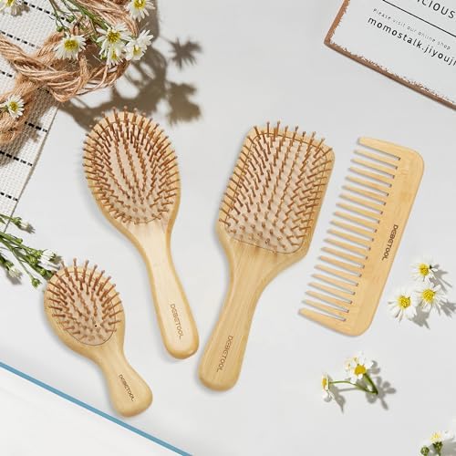 DEBETOOL Bamboo Hair Brush Set, Natural Wooden Paddle Detangling Brush - Image 5