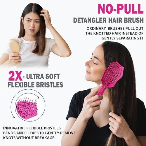 Fiora Naturals Detangling Hair Brush for Women, Detangler Hair Brush, Pink - Image 3