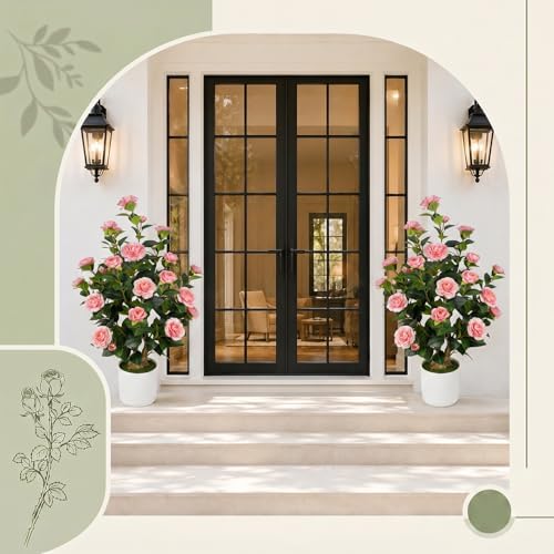 2 Pack 3FT Artificial Camellia Trees with Pink Flowers - Image 7