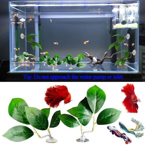 Fish Leaf Pad Fish Tank Accessories Aquarium Décor Simulating 3 pcs Adjustable Plastic Plants Betta Natural Habitat Playing Spawn Breed Rest Bed with Suction Cup Multi Leaf Design (3) - Image 7