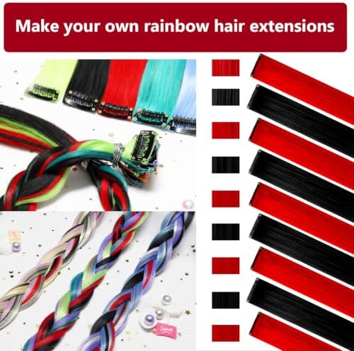Colored Hair Extensions Clip in Red and Black Hairpiece 14 PCS - Image 2