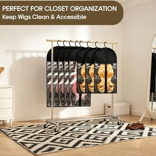 14Pcs Wig Storage Set with Hangers – 8 Small Bags for Hair Pieces +6 Extra Long for Full Wigs, Hair Extension Holder Organizer, Dust-Proof Anti-Tangle Wig Bags with Transparent Window for Home Travel - Image 6