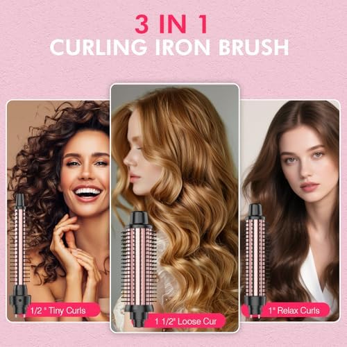 Curling Brush Set, Curling Iron Interchangeable 3 Barrel Wand Curler - Image 2