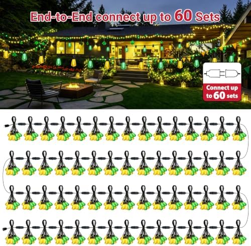 LAMPHOME 26FT ST38 Green Yellow Outdoor String Lights, 12+1 Shatterproof Vintage Edison LED Patio Lights, Waterproof End-to-End Connectable Bistro Lights for Halloween, Christmas, Party, Yard Decor - Image 7